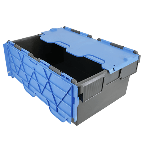 ALC43 plastic container box with attached lid in blue and black