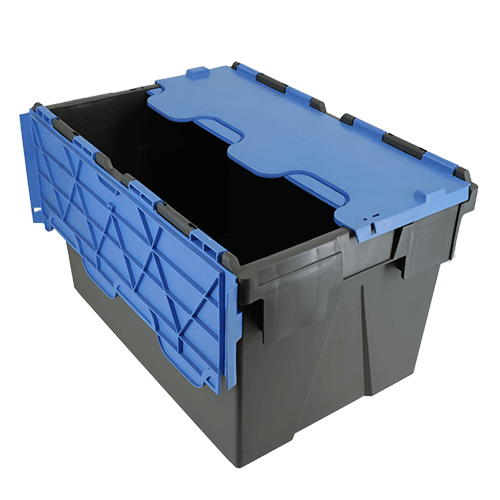 ALC65LE plastic container box with attached lid in blue and black