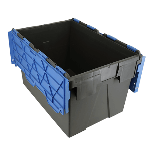ALC65LE plastic container box with attached lid in blue and black