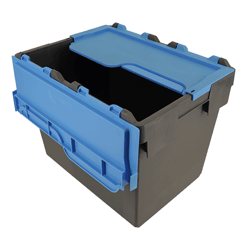 ALC28 plastic container box with attached lid in blue and black