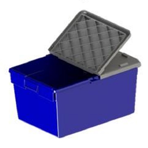 Nesting Tote Box (48L) with Folding Lid N48 nesting tote box container with grey lid in blue